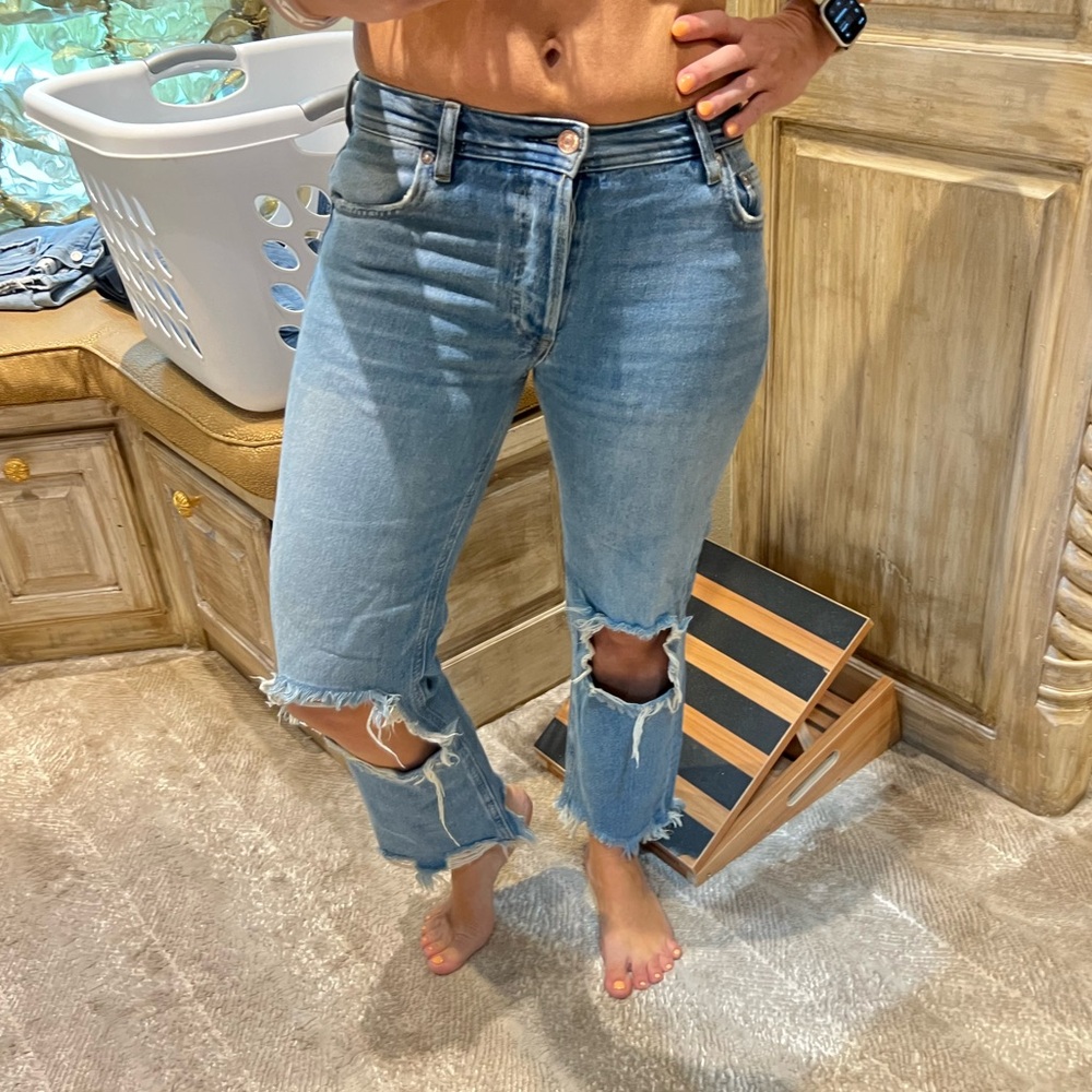 Free People We The Free High Rise Distressed Straight Leg Jeans Womens Size 27